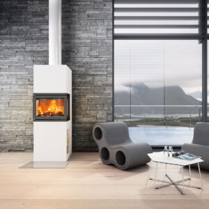 JØTUL I 520 FRL - Takkasydän, jossa kolme sivuikkunaa