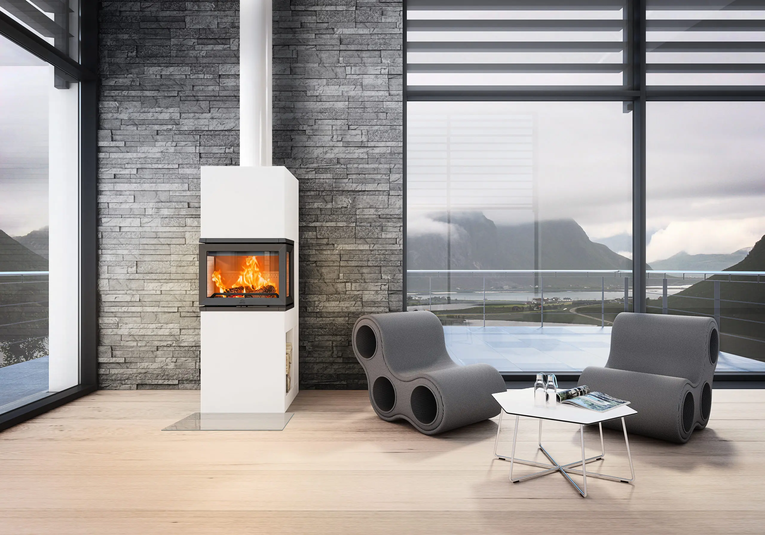 JØTUL I 520 FRL - Takkasydän, jossa kolme sivuikkunaa - Image 2